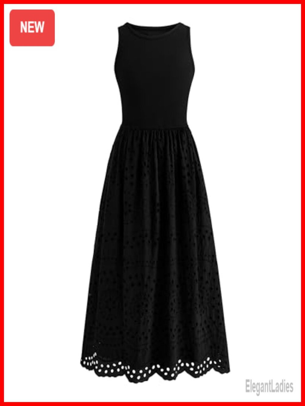 Sleeveless Lace Eyelet Cotton Knit Tank Maxi Dress Boho Fit Flare